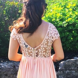 Xenia Boutique Peach Floral Lace Dress